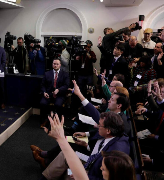 Takaaki Abe asking questions during a press conference at the White House